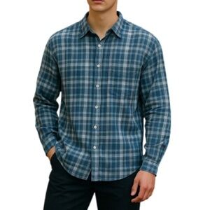 GH BASS Mens Plaid Utility Shirt Blue Adjustable Long Sleeve Size XL